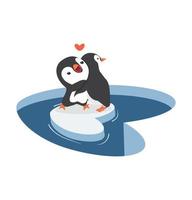 pingüinos abrazándose en un témpano de hielo en forma de corazón vector