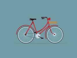 Red retro bicycle with basket on handlebars vector