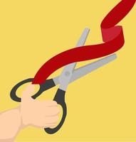 Black scissors cutting a red ribbon vector