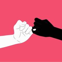 Black and white hands making a pinky swear gesture vector