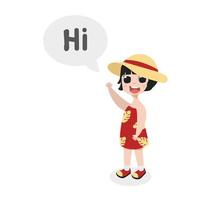 Girl in dress waving and saying hi vector