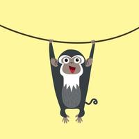 Cute bearded monkey hanging from a vine vector