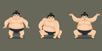 Sumo wrestler in different poses vector