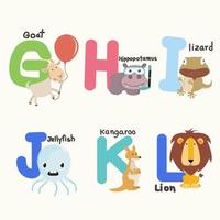 Alphabet letters from G to L with cute animals vector