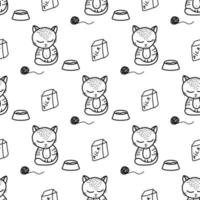 Cute cat seamless pattern in doodle style vector