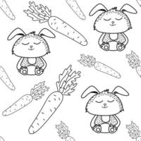 Cute rabbit seamless pattern in doodle style vector