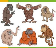 Monkeys and apes animal characters cartoon set vector