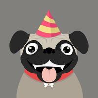 lindo perro pug con un sombrero de fiesta vector