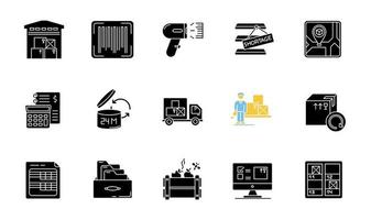 Inventory tracking black glyph icons set vector