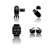 Mobile devices drop shadow black glyph icons set. vector