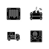 Goods availability and quality control black icons set vector