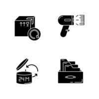 Merchandise quality accounting and control black icons set vector