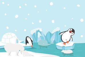 Penguins and polar bears playing in Arctic landscape vector