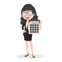 Happy businesswoman holding a calculator vector