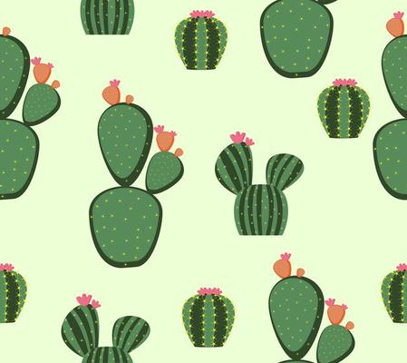 Seamless pattern of cute cactus plants