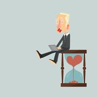 Upset businessman sitting on hourglass vector