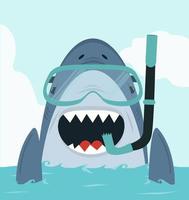 Shark swimming with diving equipment vector