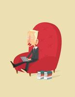 Businessman sitting in big chair working on laptop vector