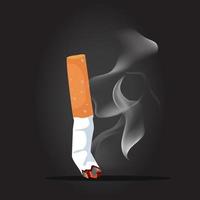 Crushed cigarette butt with smoke background vector