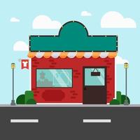 Cute storefront with red brick and green sign vector