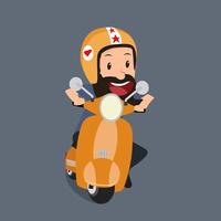 Hipster man riding a motorbike vector