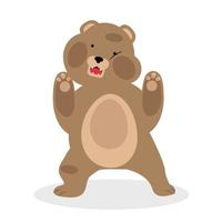 Cute funny brown bear pressing face against surface vector