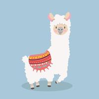 Cute fluffy alpaca vector