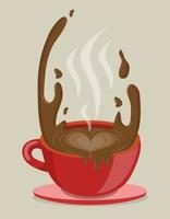 Mug of splashing coffee with heart shape vector