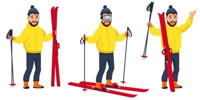 Skier in different poses vector