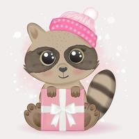 Baby Raccoon and gift box vector