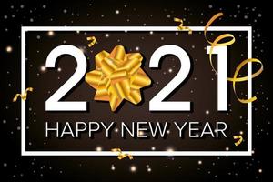 Happy New Year, 2021 celebration card with golden bow vector