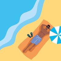 Man sunbathing at the beach, summer scene vector