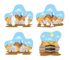 conjunto de iconos de celebración de peregrinación hajj vector