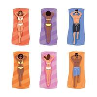 People sunbathing icon set vector