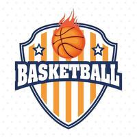Campeonato de baloncesto emblema deportivo escudo con bola vector