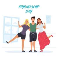 Happy young people hugging for Friendship Day celebration vector