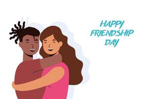 Happy young people hugging for Friendship Day celebration vector
