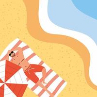 Man sunbathing at the beach, summer scene vector