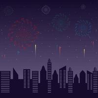 Fireworks burst explosions with a cityscape at night vector