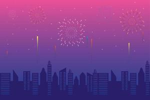 Fireworks burst explosions with a cityscape in the afternoon vector