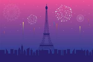 Fuegos artificiales estallaron explosiones en el fondo de París vector