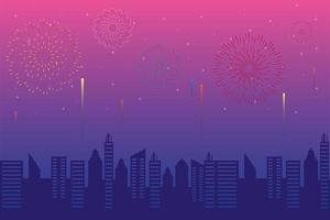 Fireworks burst explosions with a cityscape in the afternoon vector