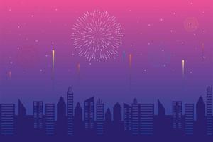 Fireworks burst explosions with a cityscape in the afternoon vector