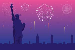 Fuegos artificiales estallaron explosiones en el fondo de Nueva York vector