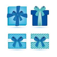 Blue gift boxes and presents icon set vector