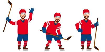 Hockey player in different poses vector