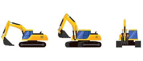 excavadora en diferentes ángulos. vector