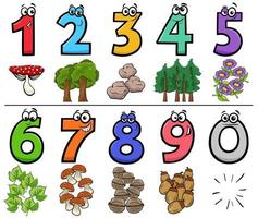 Educational cartoon numbers set with nature objects vector