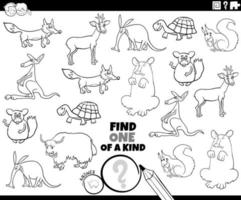 One of a kind task with animals color book page vector