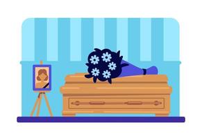 Dead woman coffin and photo vector